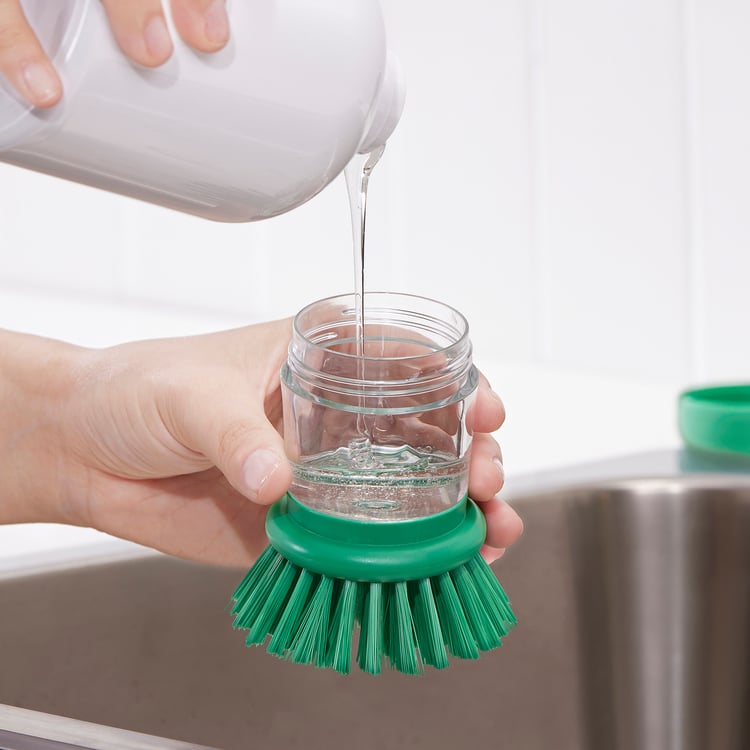Dishwasher brush with detergent