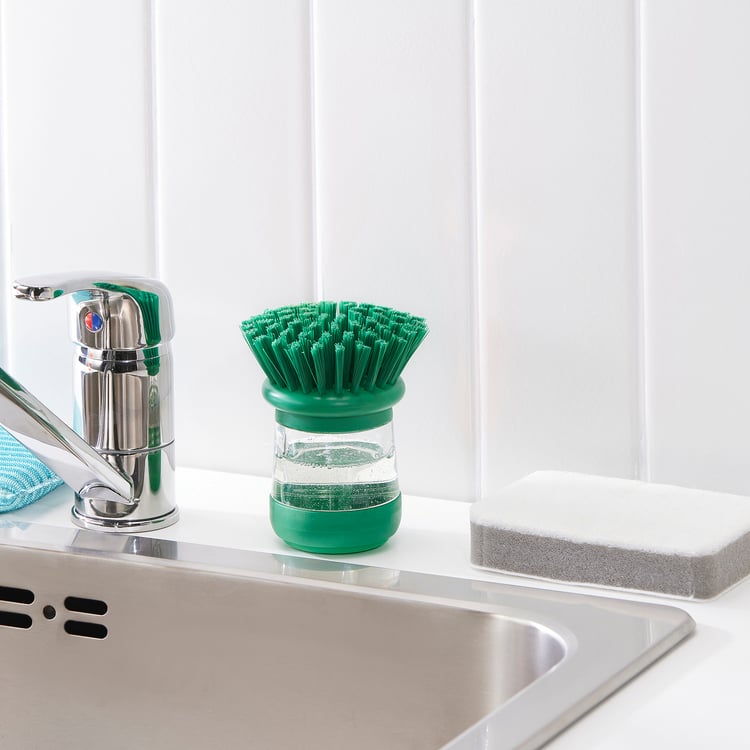 Dishwasher brush with detergent