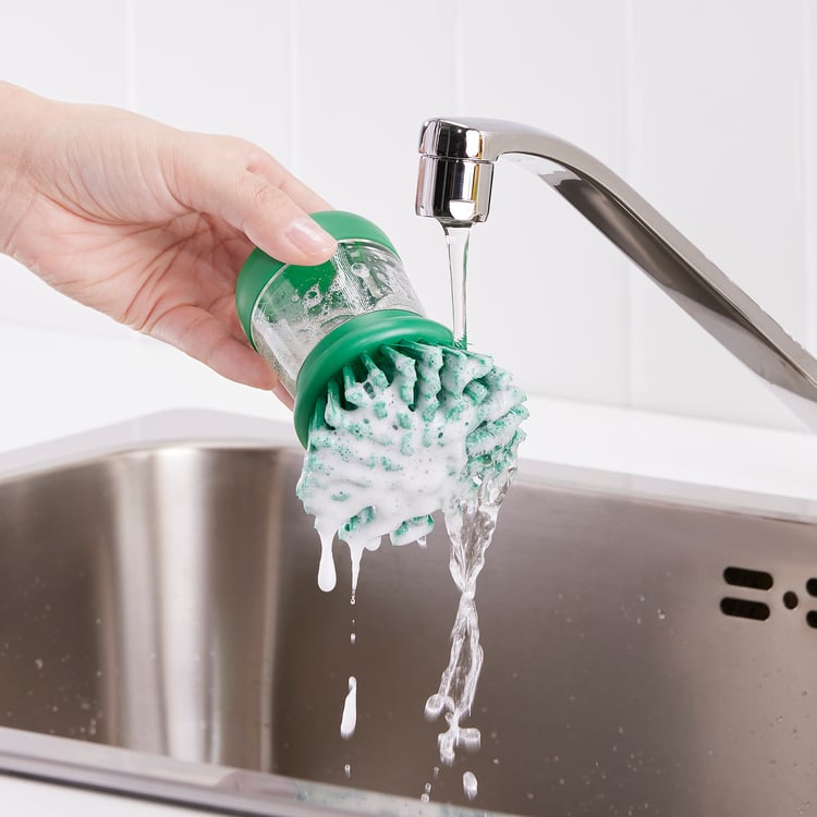 Dishwasher brush with detergent