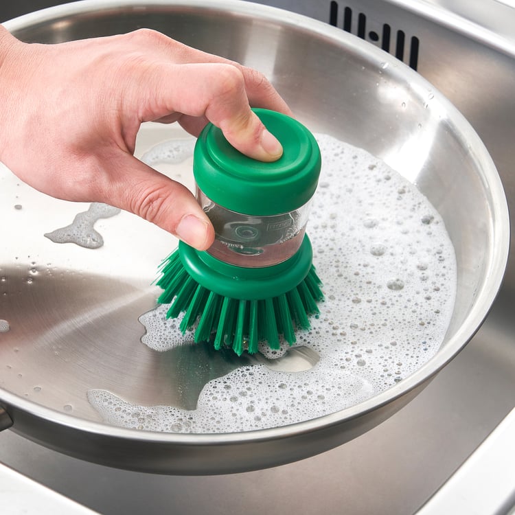 Dishwasher brush with detergent